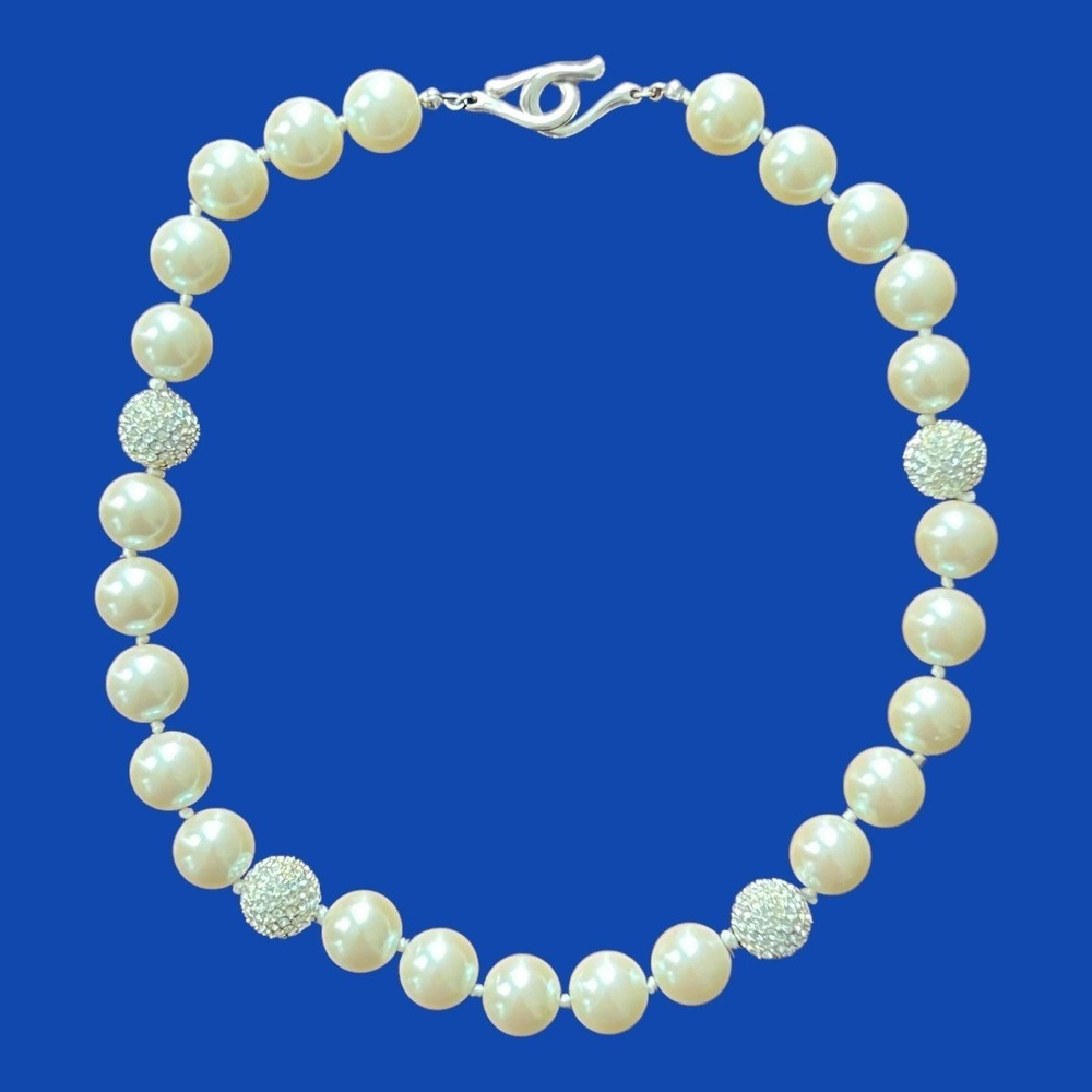 Carolee Choker Necklace Faux Pearl Rhinestone Wedding Bridal Prom Single Strand